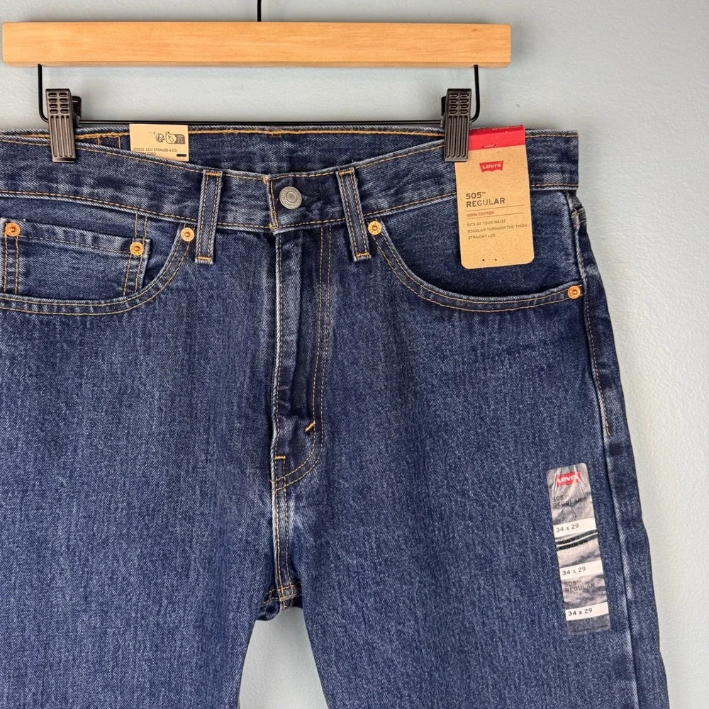 Levi's 505 Regular Straight Leg Jeans Men 34x29 Blue Dark Wash Denim 100% Cotton
